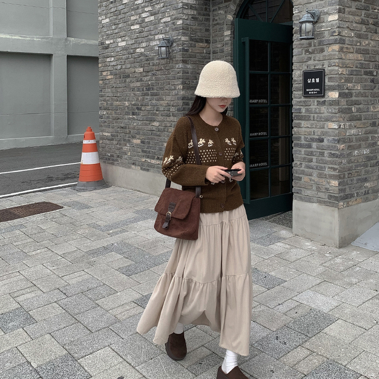 ノルディック厚手ウールルーズカーディガン BROWN
