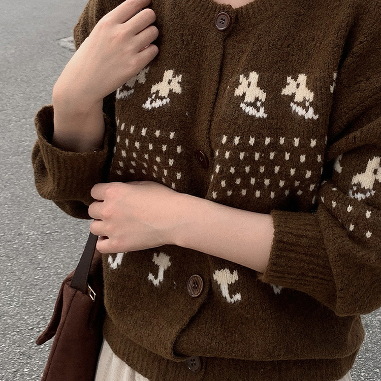 ノルディック厚手ウールルーズカーディガン BROWN