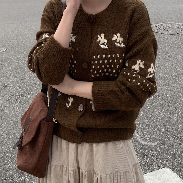ノルディック厚手ウールルーズカーディガン BROWN