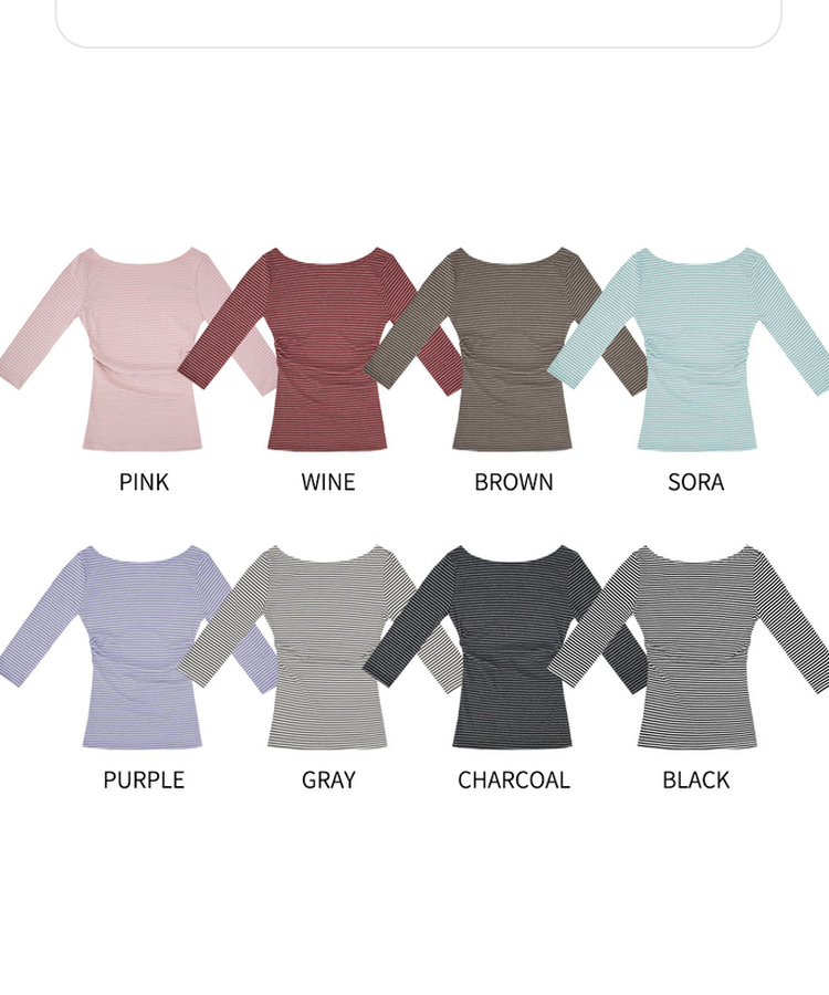 ボートネックストライプ7分袖Tシャツ(8color)