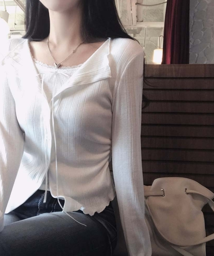 レースレイヤードカーディガンTシャツ IVORY