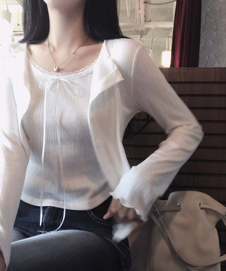 レースレイヤードカーディガンTシャツ IVORY