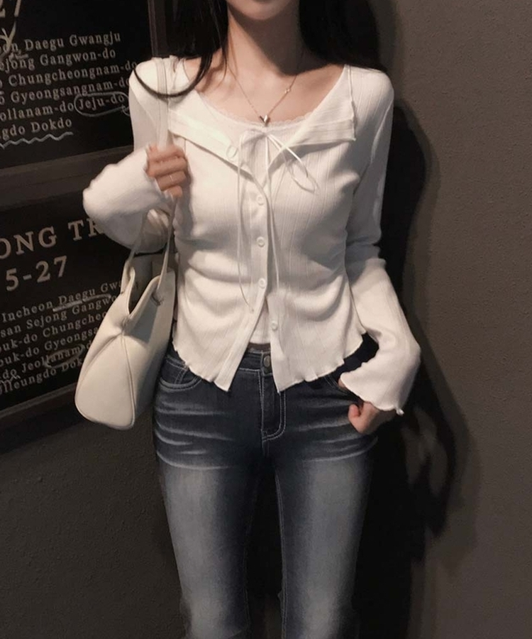 レースレイヤードカーディガンTシャツ IVORY