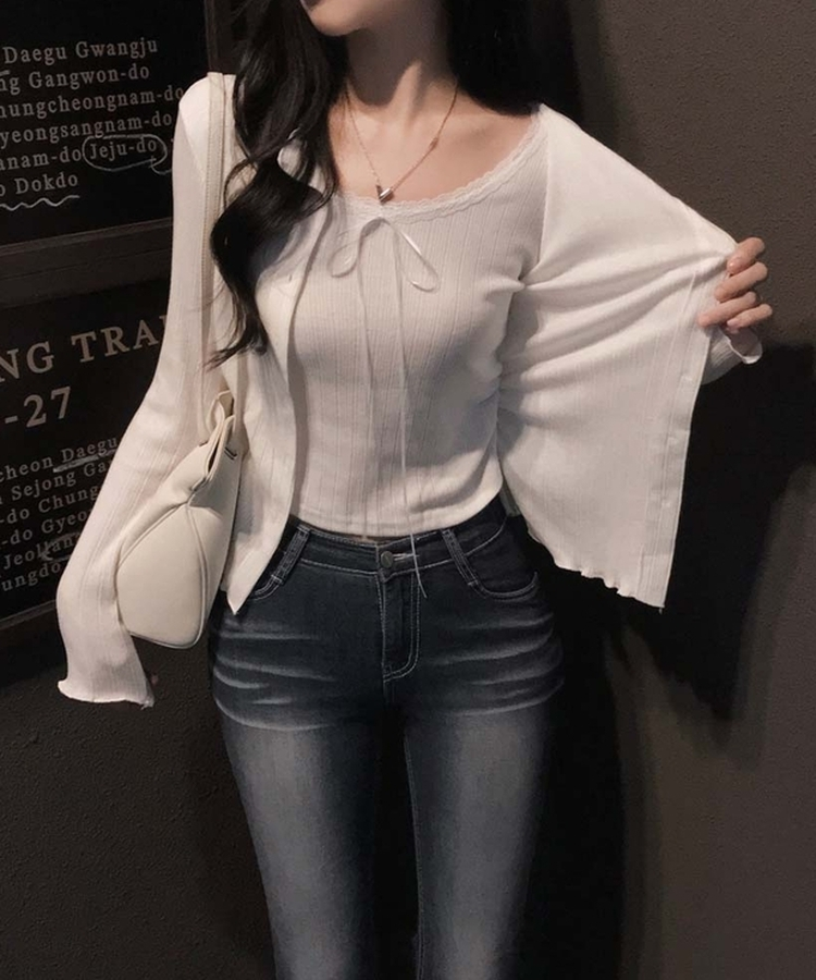 レースレイヤードカーディガンTシャツ IVORY