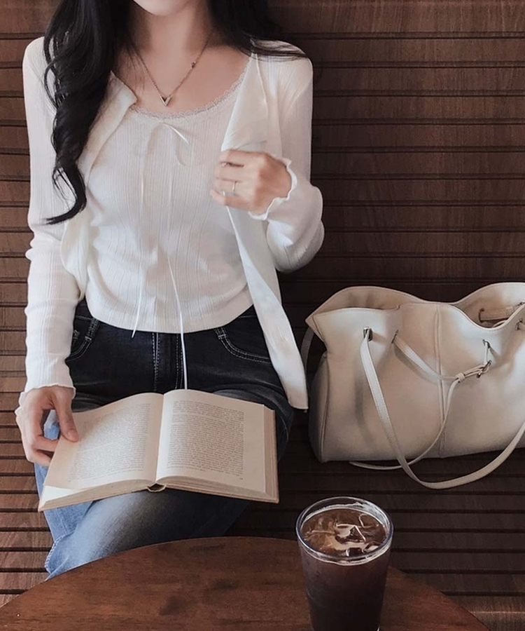 レースレイヤードカーディガンTシャツ IVORY