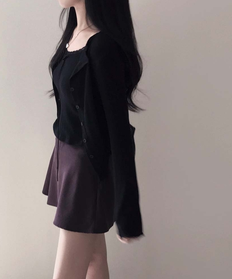 レースレイヤードカーディガンTシャツ BLACK