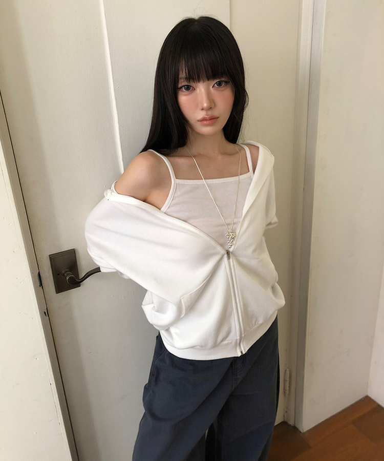 ジップアップフードトレーナー(6color) IVORY