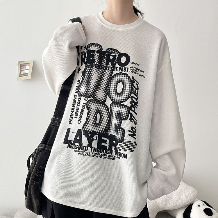 イラストプリントニット長袖Tシャツ IVORY