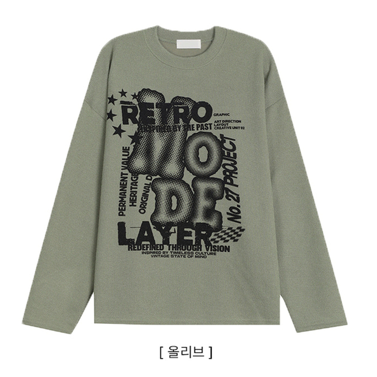 イラストプリントニット長袖Tシャツ