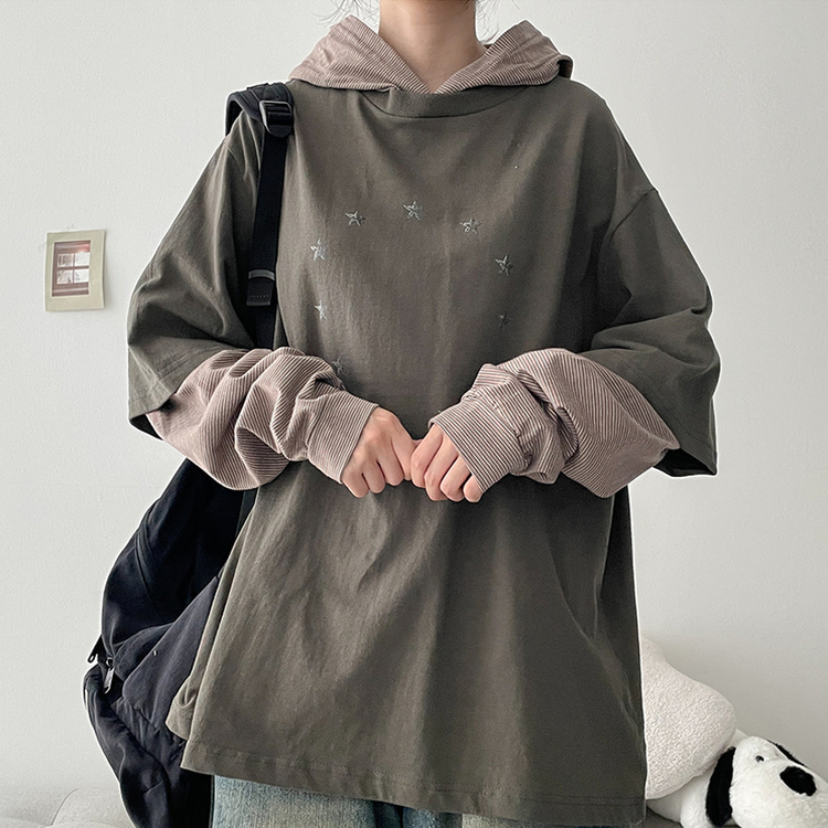 スターレイヤードフードトレーナー KHAKI
