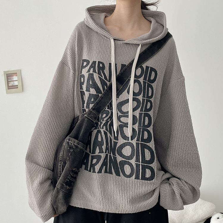 オーバーサイズリブフードニット GRAY BEIGE