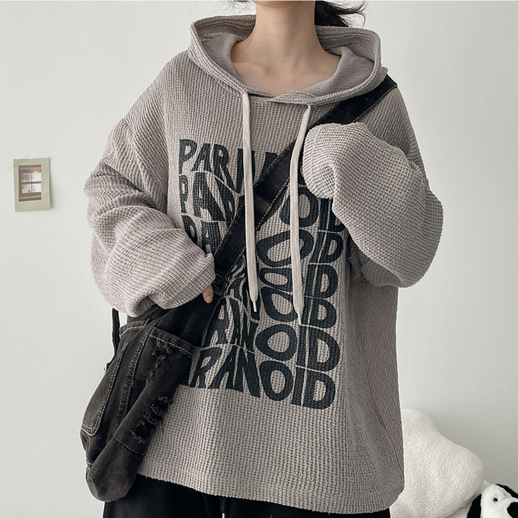 オーバーサイズリブフードニット GRAY BEIGE
