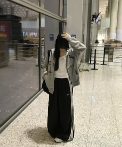 제니 트랙 와이드 롱팬츠 3color 블랙