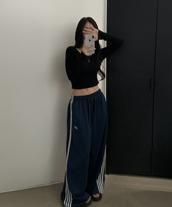 제니 트랙 와이드 롱팬츠 3color 네이비