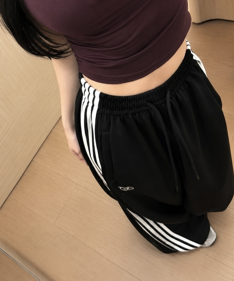 제니 트랙 와이드 롱팬츠 3color 블랙