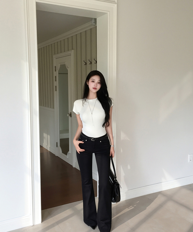 ハーフネックリブTシャツ IVORY