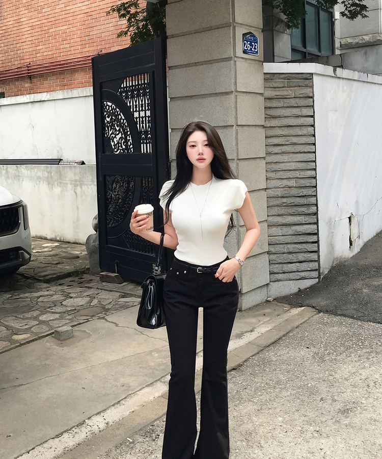 ハーフネックリブTシャツ IVORY