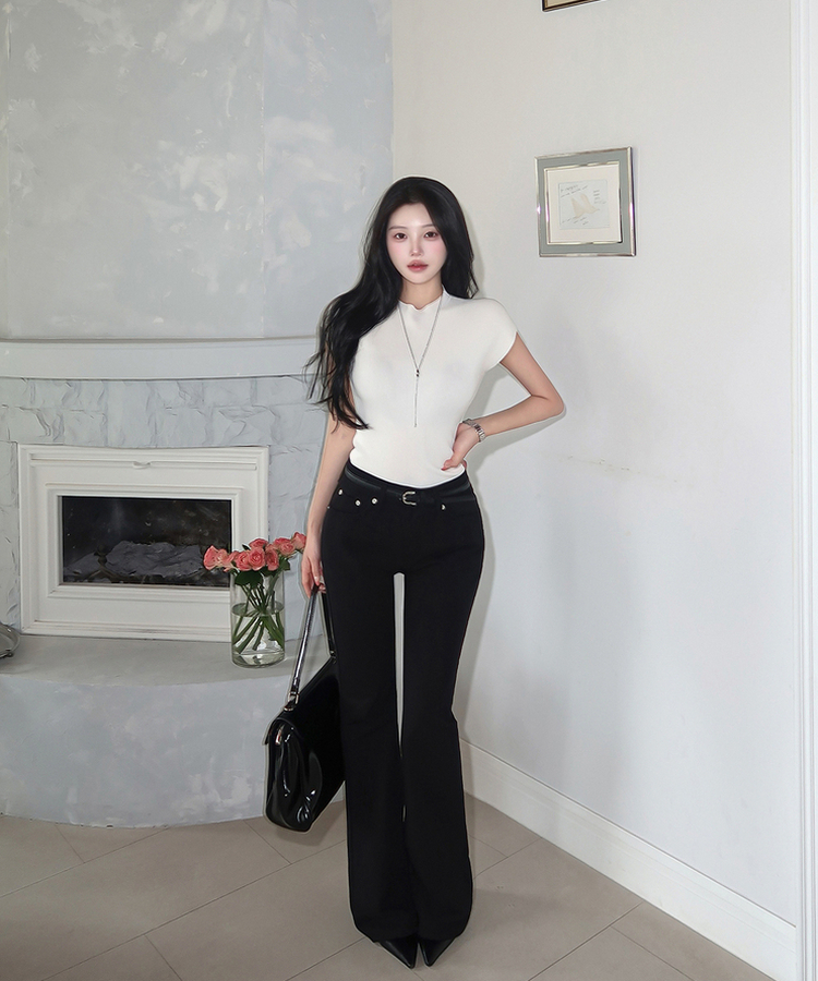 ハーフネックリブTシャツ IVORY