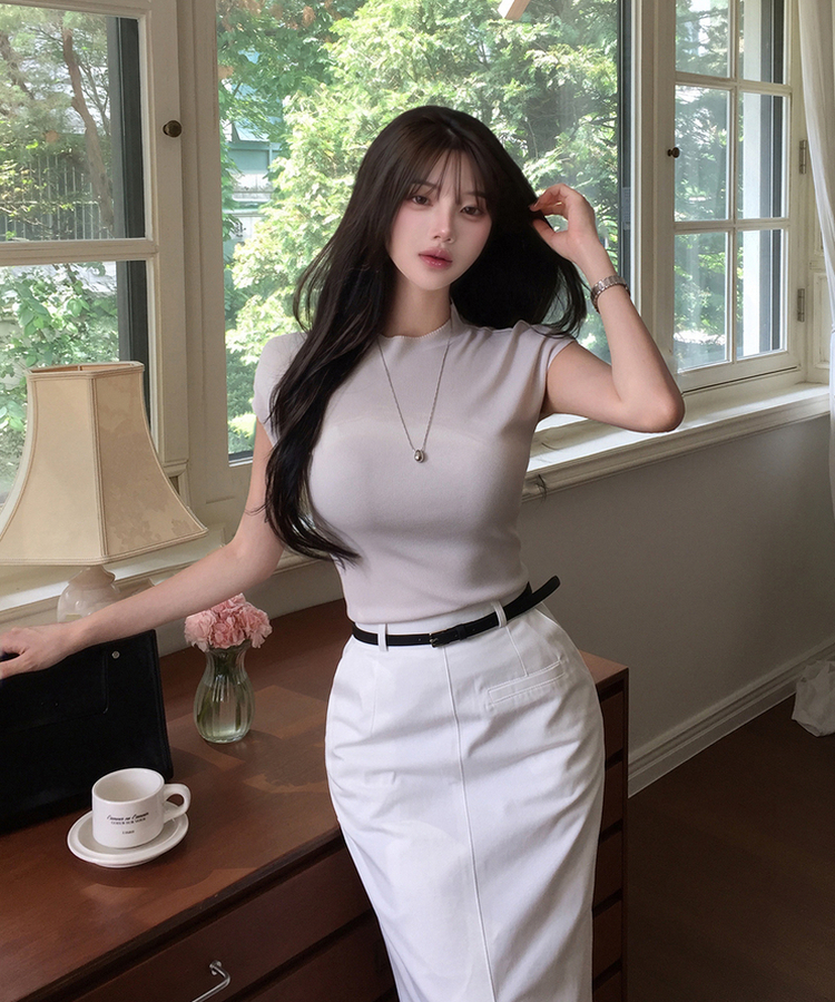 ハーフネックリブTシャツ LIGHT GRAY
