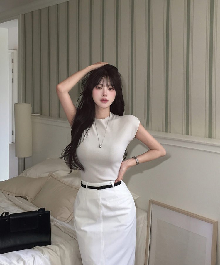 ハーフネックリブTシャツ LIGHT GRAY