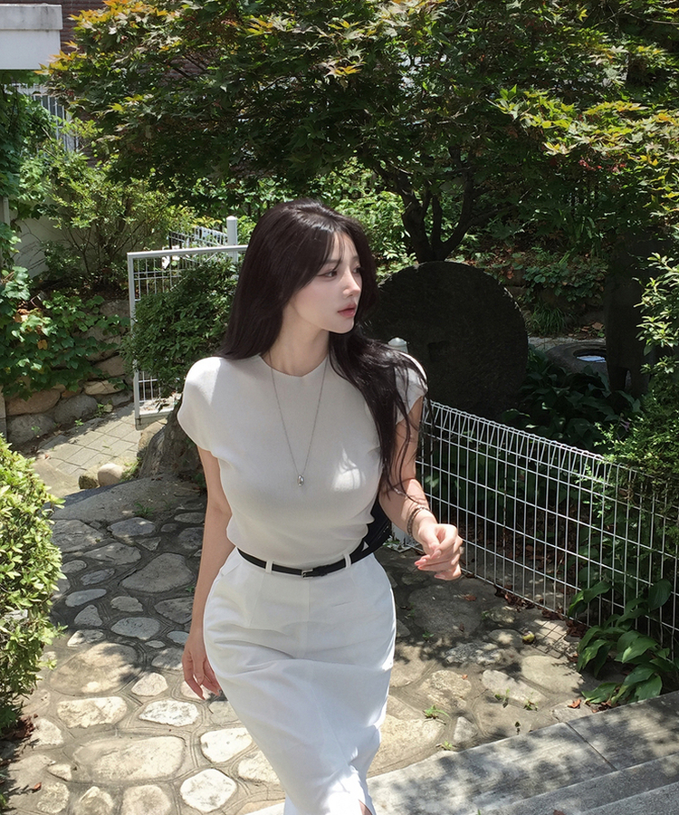 ハーフネックリブTシャツ LIGHT GRAY