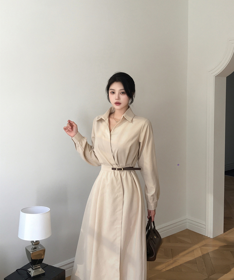 フレアAライン長袖ワンピース BEIGE