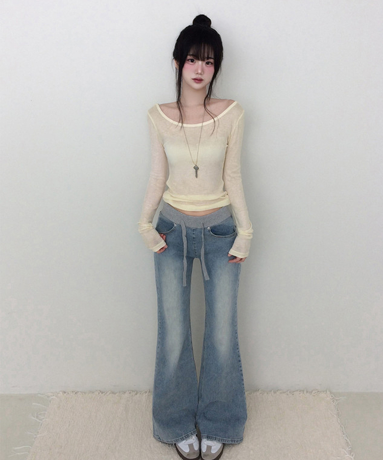 【丈別】ミッドライズフレアデニムパンツ LIGHT BLUE