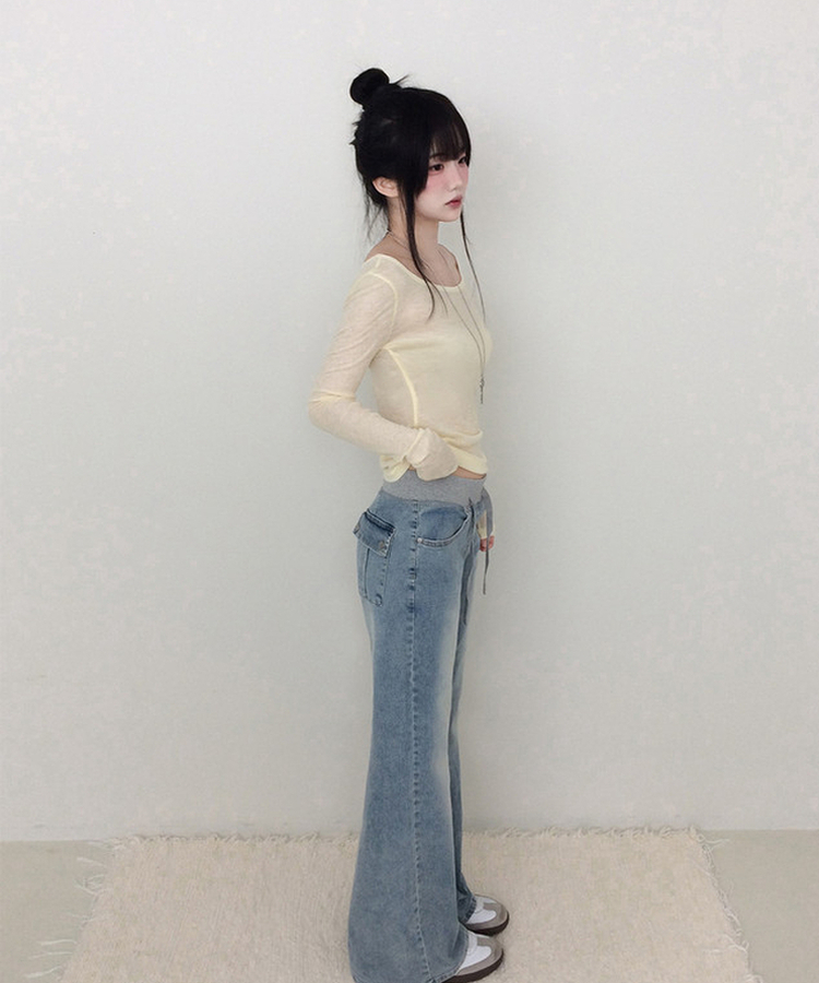 【丈別】ミッドライズフレアデニムパンツ LIGHT BLUE