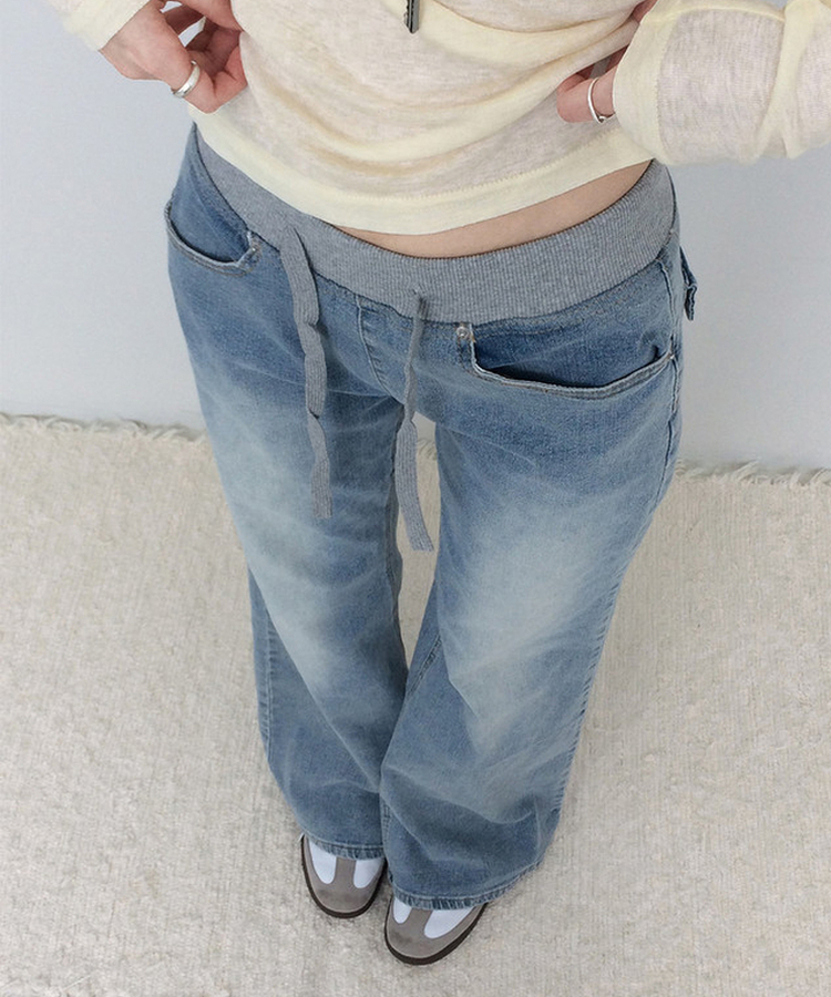 【丈別】ミッドライズフレアデニムパンツ LIGHT BLUE