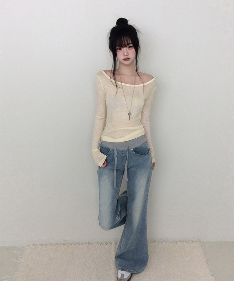 【丈別】ミッドライズフレアデニムパンツ LIGHT BLUE