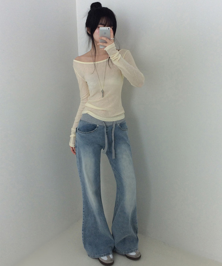 【丈別】ミッドライズフレアデニムパンツ LIGHT BLUE