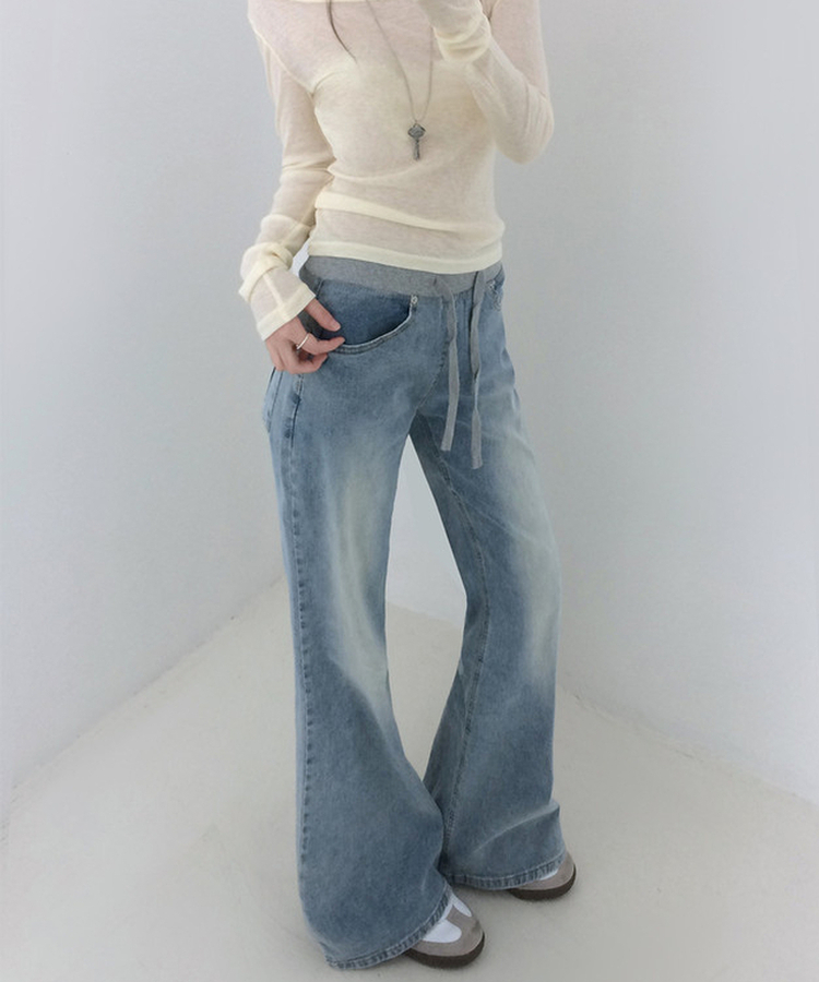 【丈別】ミッドライズフレアデニムパンツ LIGHT BLUE