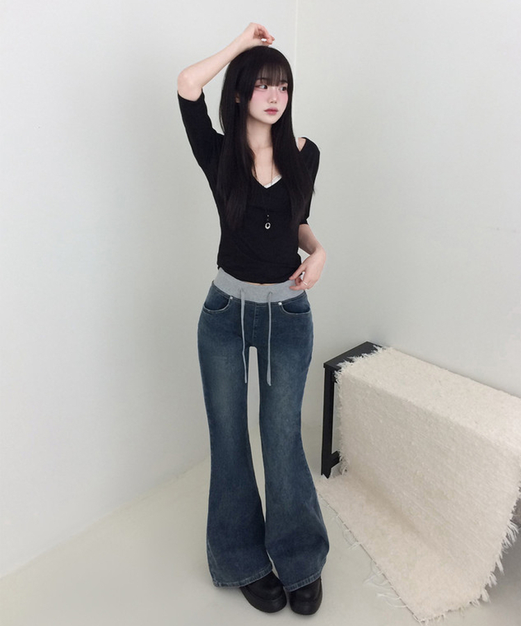【丈別】ミッドライズフレアデニムパンツ BLUE