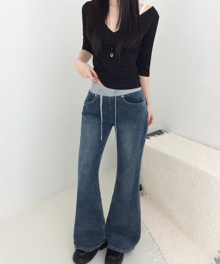 【丈別】ミッドライズフレアデニムパンツ BLUE