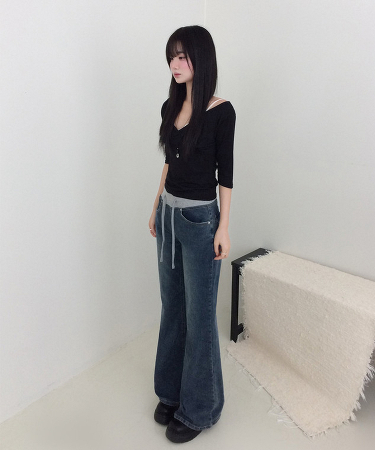 【丈別】ミッドライズフレアデニムパンツ BLUE