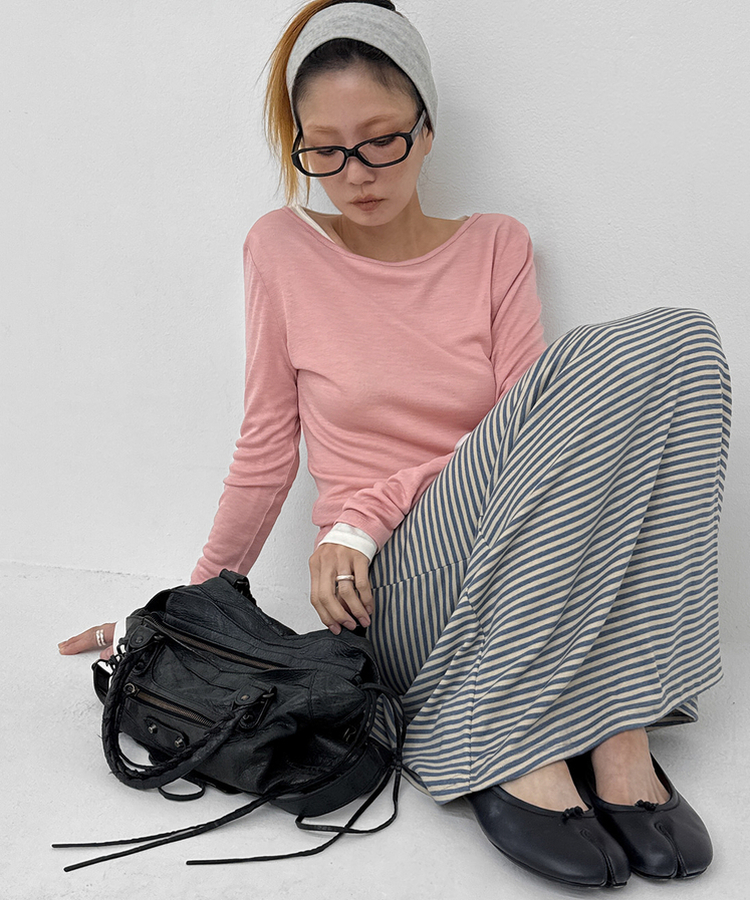 ウエストゴムロングスカート LIGHT BLUE