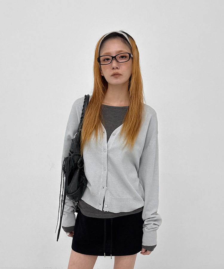 Vネックカーディガン(6color) GREY