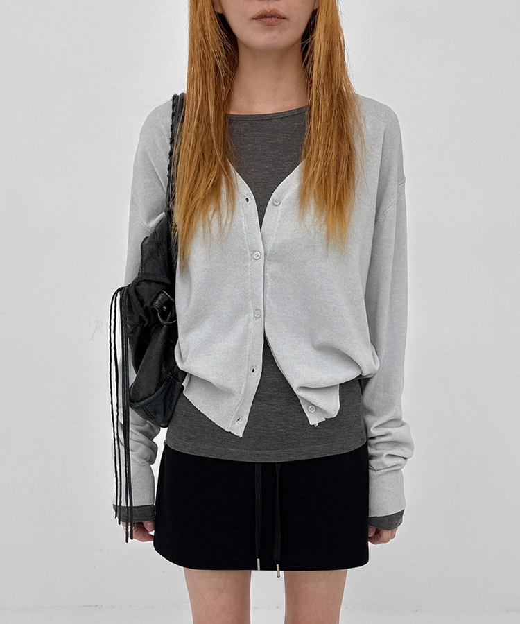 Vネックカーディガン(6color) GREY
