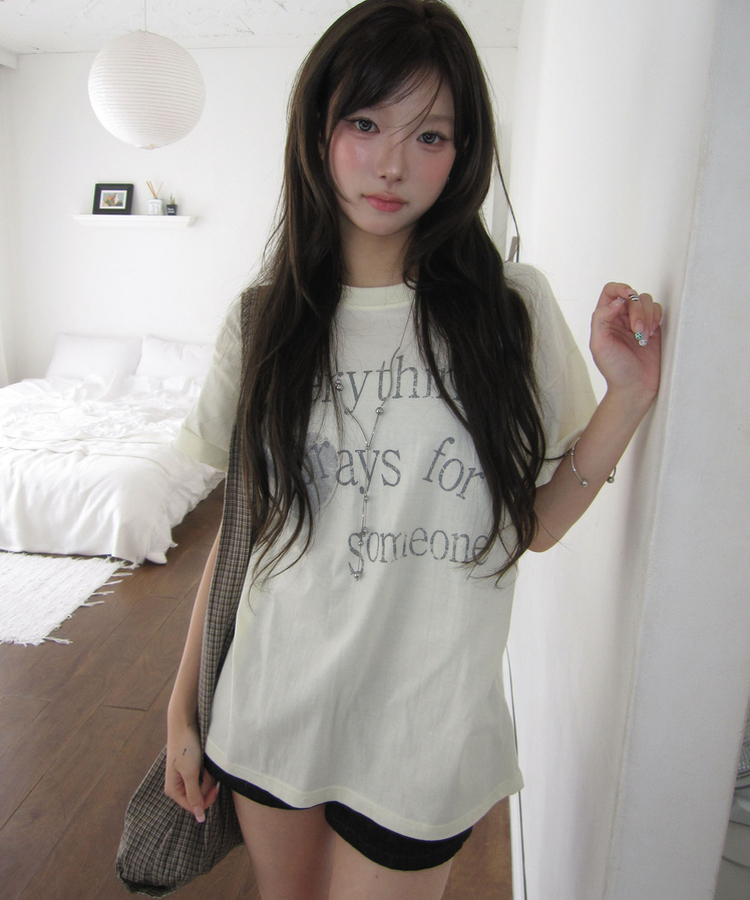 レタリング半袖Tシャツ LIGHT YELLOW