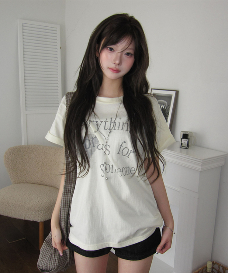 レタリング半袖Tシャツ LIGHT YELLOW