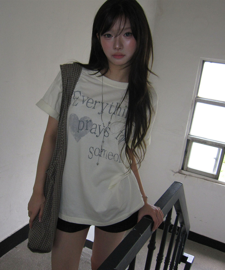 レタリング半袖Tシャツ LIGHT YELLOW