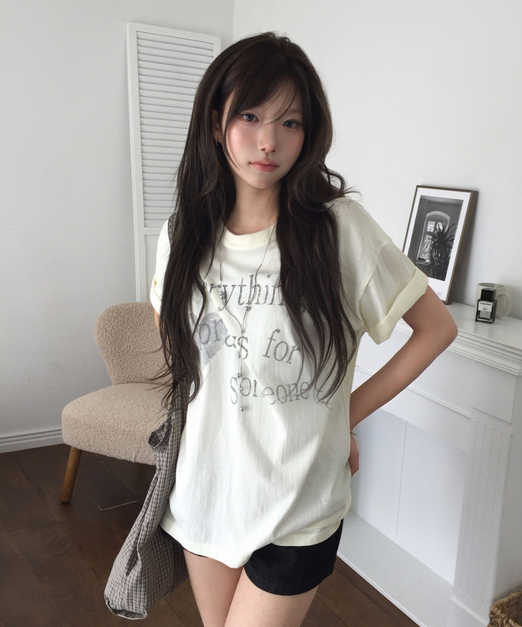 レタリング半袖Tシャツ LIGHT YELLOW