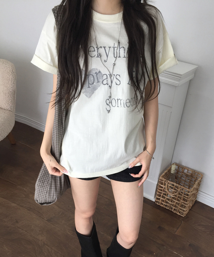 レタリング半袖Tシャツ LIGHT YELLOW