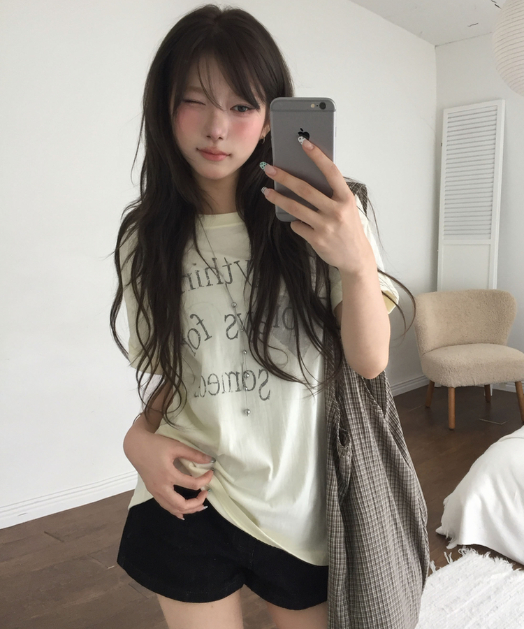 レタリング半袖Tシャツ LIGHT YELLOW