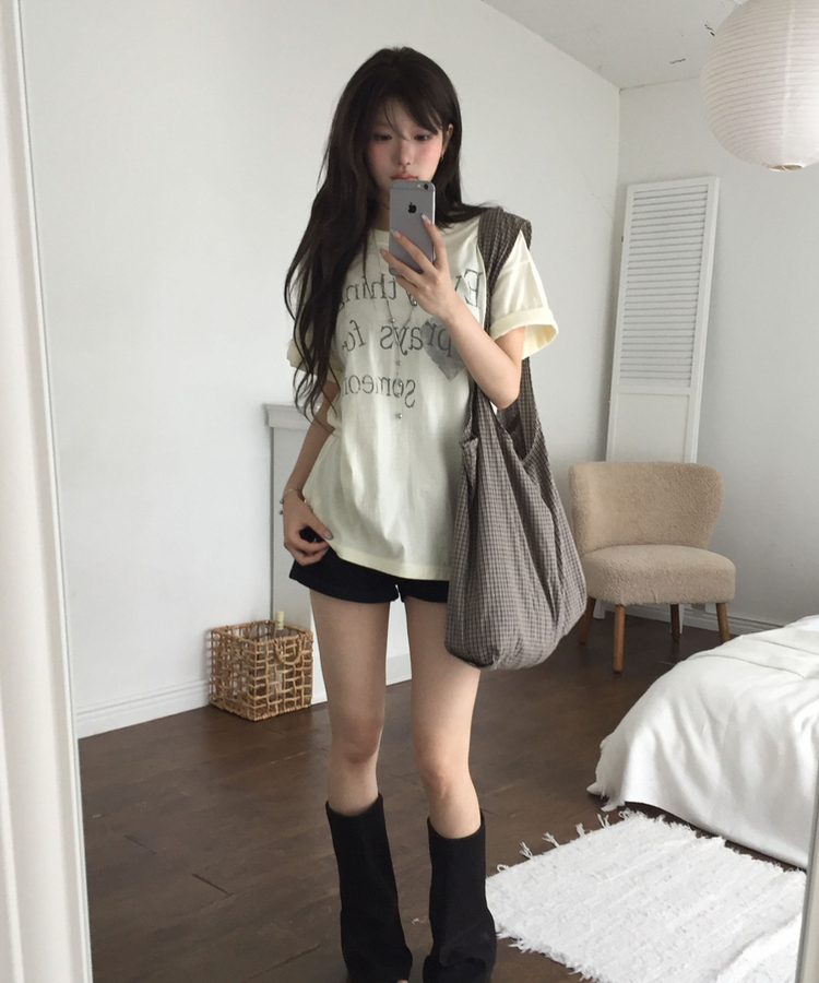 レタリング半袖Tシャツ LIGHT YELLOW