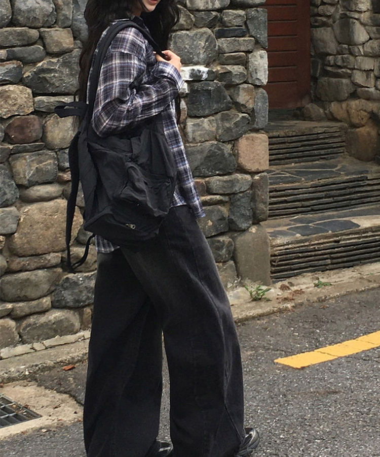 【SET】オーバーサイズチェックカラーネックシャツ NAVY