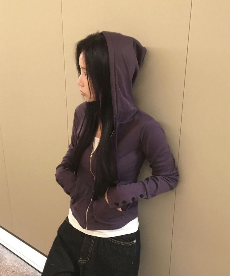 スリムジップアップフードトレーナー(12color) PURPLE