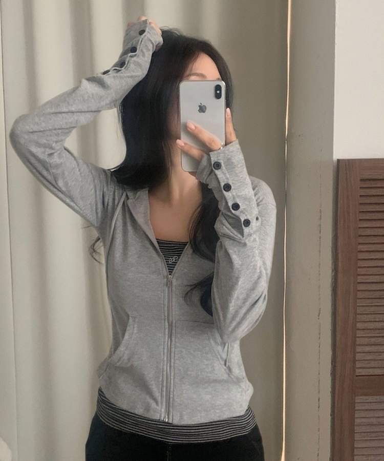スリムジップアップフードトレーナー(12color) MELANGE GRAY