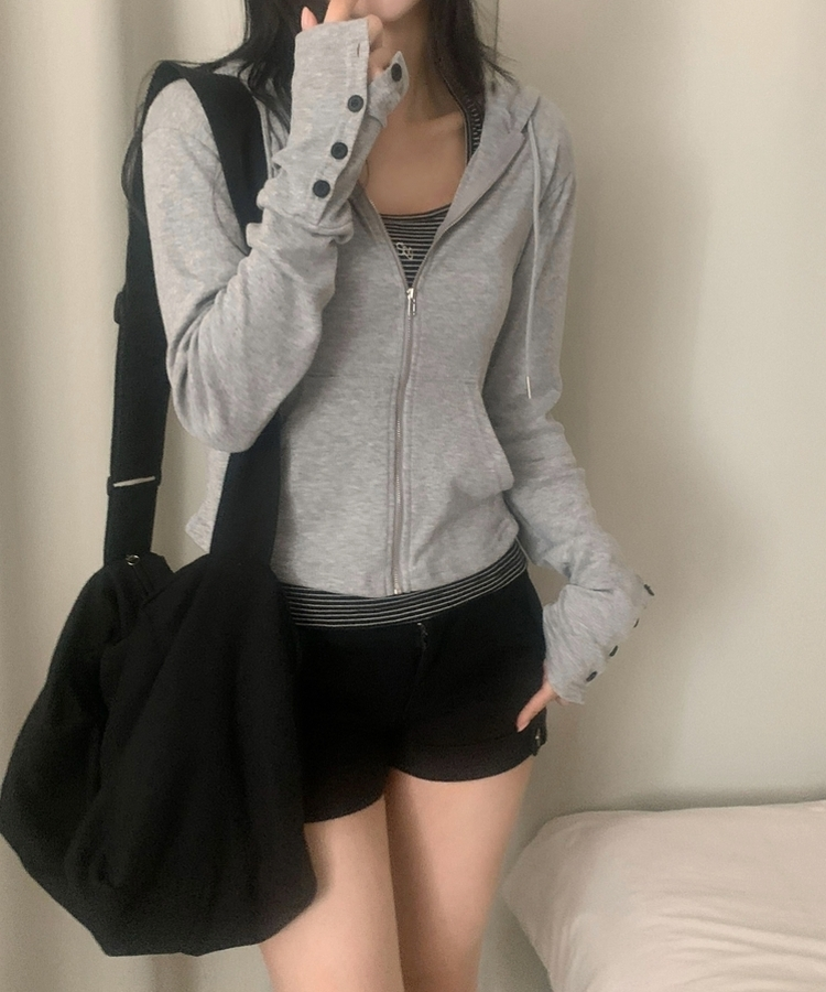 スリムジップアップフードトレーナー(12color) MELANGE GRAY