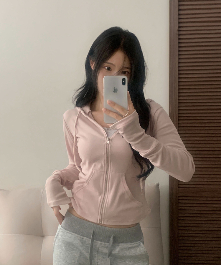 スリムジップアップフードトレーナー(12color) PINK